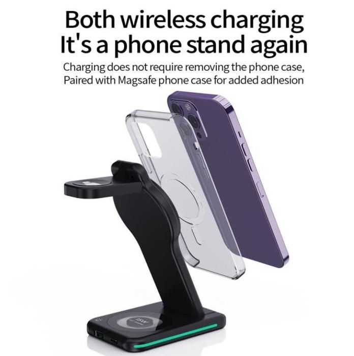 Incarcator Wireless Pliabil Telefon si Ceas Fast Charge 5in1 15w