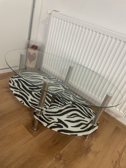 Vand masuta de cafea din sticla cu model zebra
