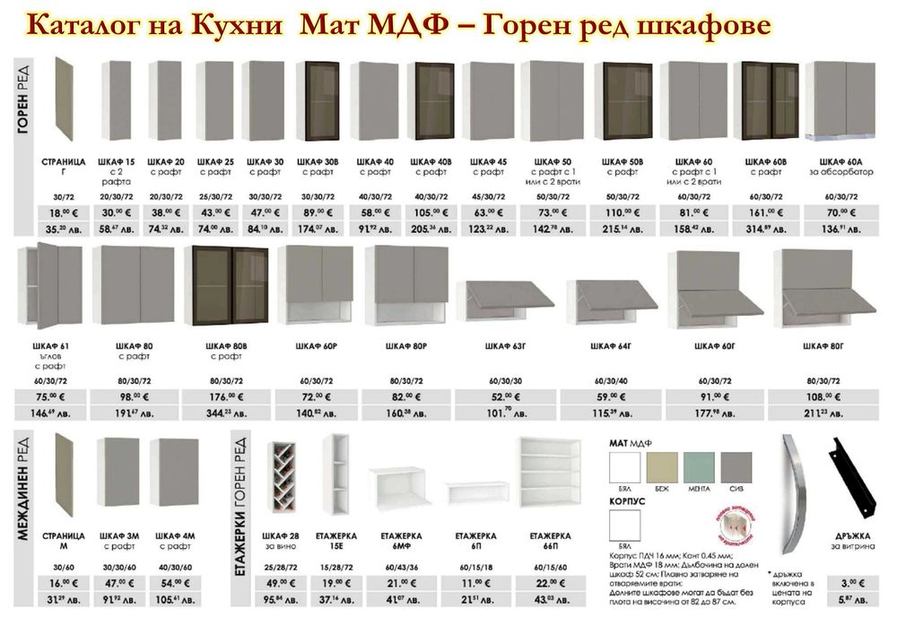 Модулна кухня ъглова Мат Мента с витрини - НОВО! Безплатен проект и доставка до 10дни!