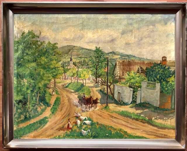 Tablou F, Foarte VECHI, ulei/panza, semnat. Dimens mari: 80x60cm+rama