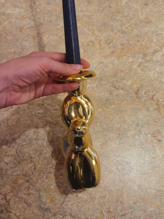 Свещник  - златна керамична фигура "куче от балони"