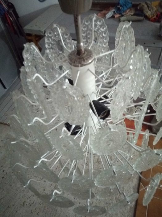 Lustra mare 75cm H / 55cm L , alb-transparent