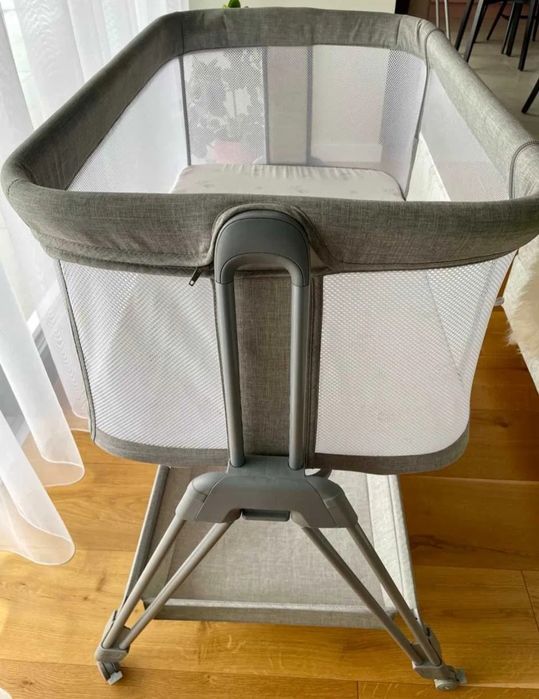 Patut co sleeper Lionelo Luna 2 in 1 gri + saltea cocos + 2 lenjerii