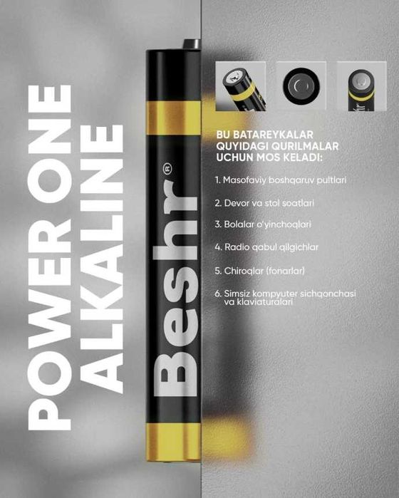 Батарейка Beshr PowerOne AA 2B Alkaline LR6 1.5V