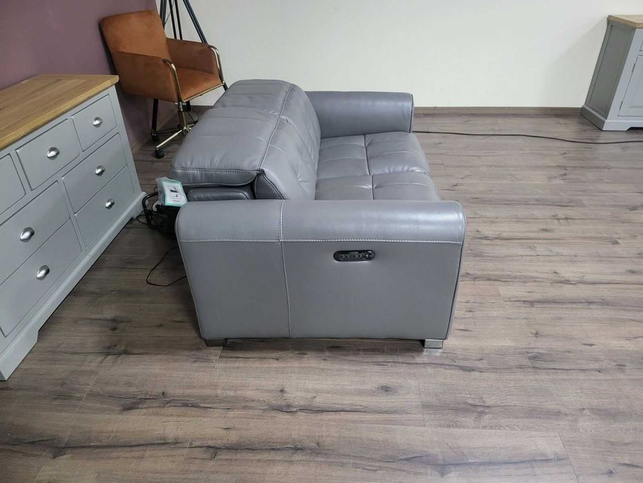 Сив кожен диван двойка с електрически релакс механизъм "Alessio"