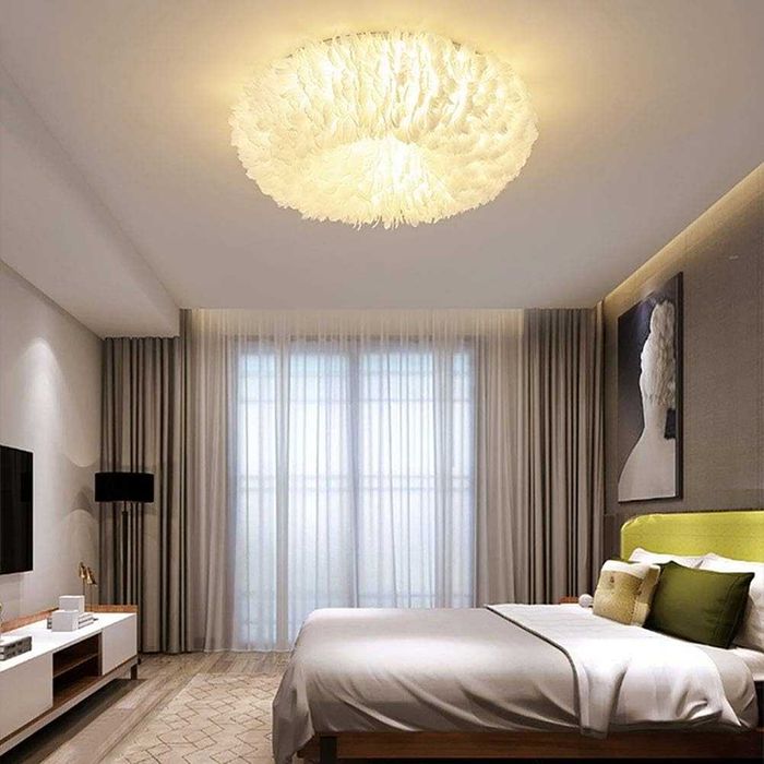 Полилей Таванна лампа Полилей с бяло перо, Модерни LED осветителни