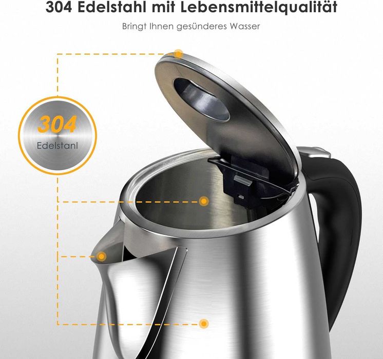 Електрическа кана KitchenBoss от неръждаема стомана 1.7 л: Електрическа кана 2100 W, с подвижен филтър, индикатор за нивото на водата