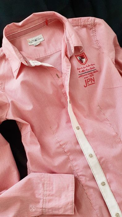 Tom Tailor Polo Team S cămașă damă roz cu dungi albe, slim fit, office casual nouă