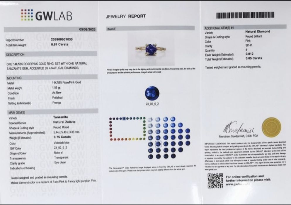 Inel din aur de 14K cu tanzanit natural și diamante naturale