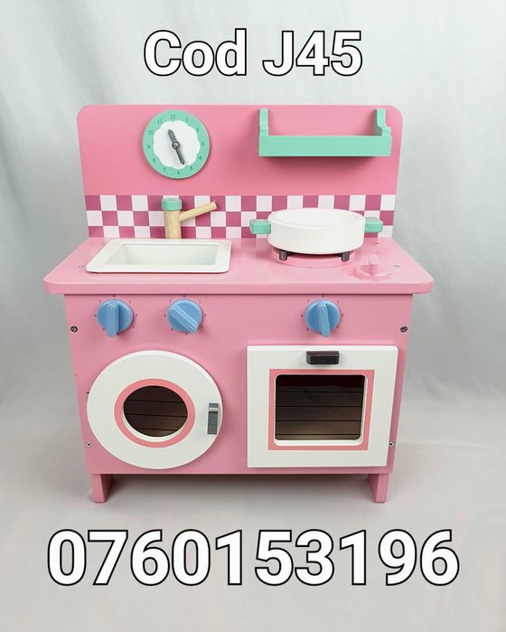 Bucatarie roz din lemn Cu accesorii incluse pt copii-Loc de Joaca-J45