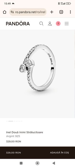 Inel două inimi strălucitoare din argint Pandora original