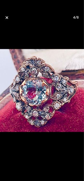 Inel aur roz 9 ct cu acuamarin si diamante
