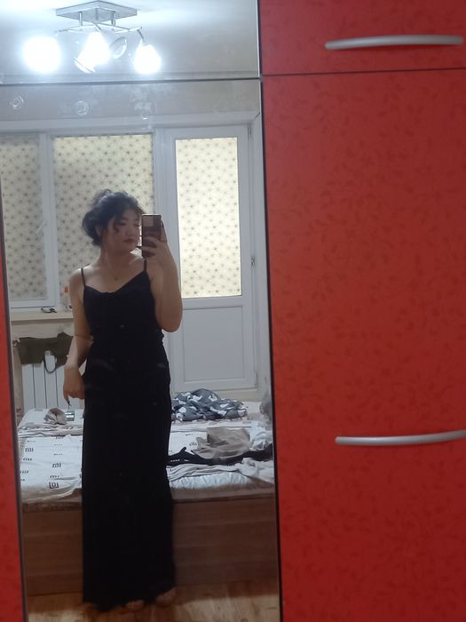 Платье, черное, атлас