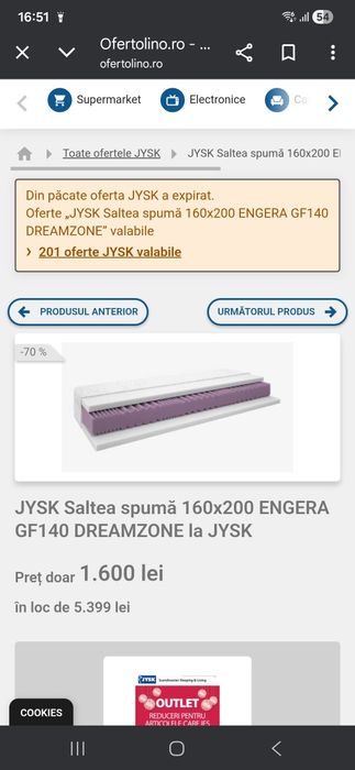 saltea spuma 160x200 engera gf 140 foam mattress gold