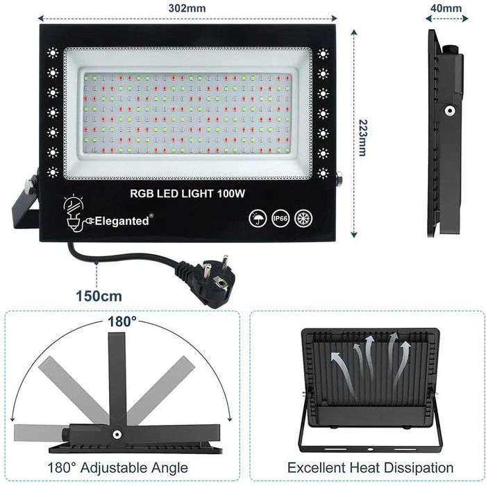 2/бр. LED RGB Смарт прожектор, 100W външни прожектори IP66