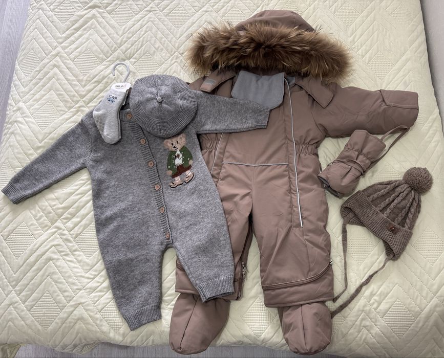 Зимний комбинезон, утепленый ромпер, шапочка.