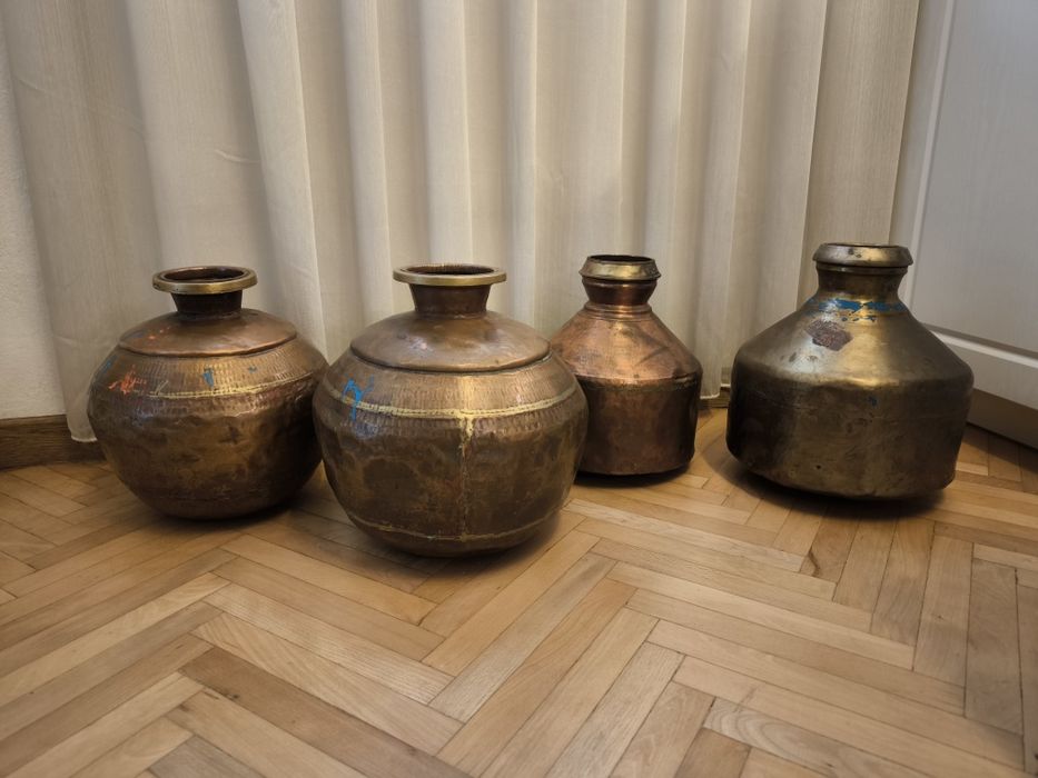комплект ориенталски ръчно ковани медни и месингови съдове