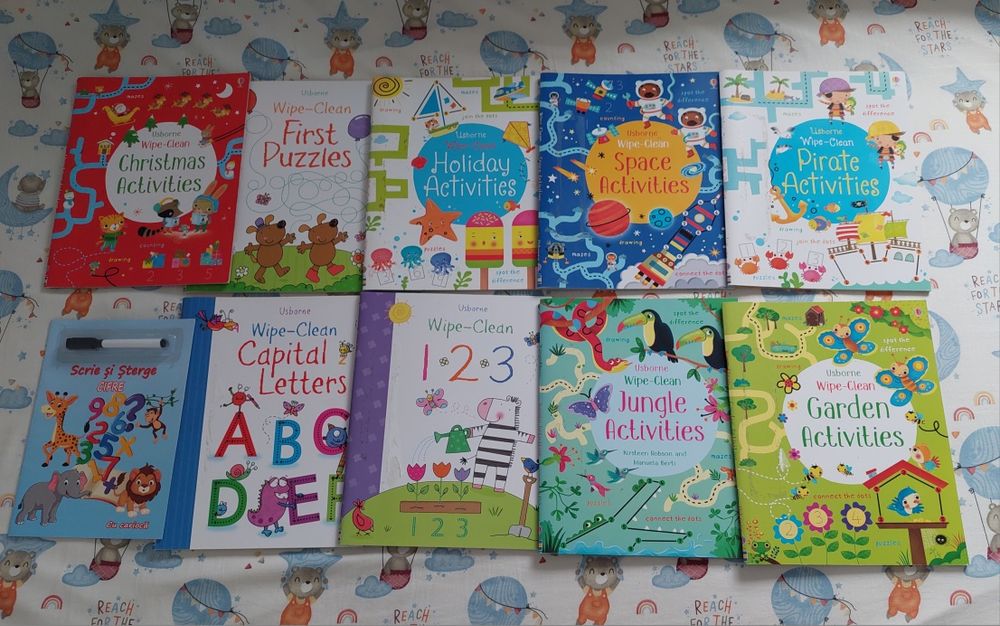 Cărți reutilizabile cu activități și jocuri diverse, Usborne, 3+