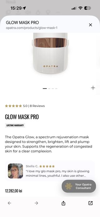 Masca facială LED Opatra London GlowMask Pro, terapie cu lumina pentru intinerirea pielii, tratament anti-aging, nouă
