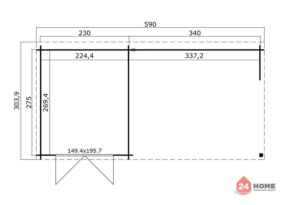 Градинска дървена къща Saint Paul 5.9х2.75м, 28 мм Смърч