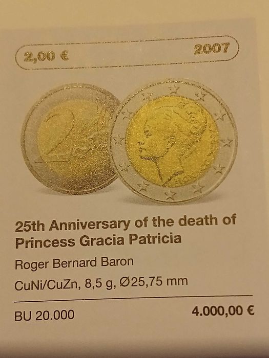 2 евро"грейс кели"2007 г,.Малта,3000евро MS66