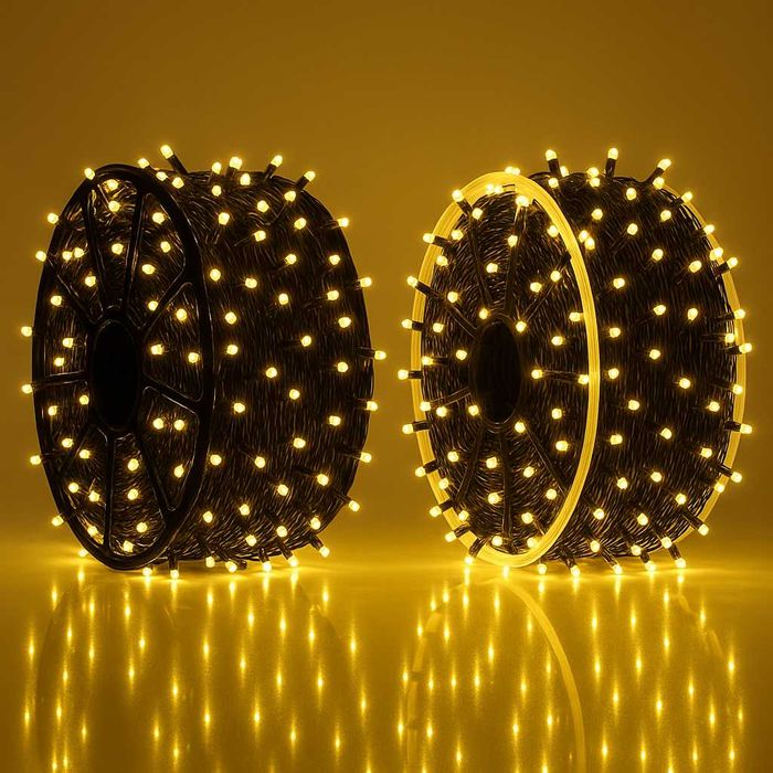 100м коледни външни лампички на макара топла светлина външна украса