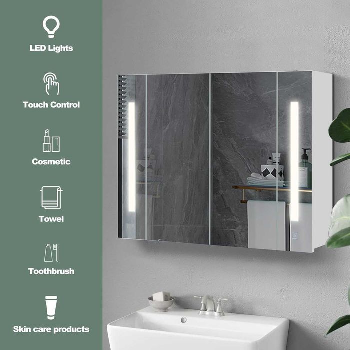 Шкаф за баня с вградено LED осветление – CLIPOP WFBS-BC-D0182WH