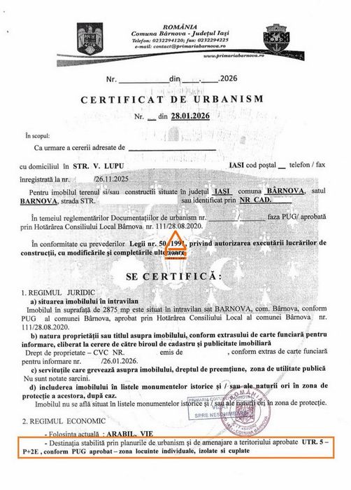 Teren intravilan - 2875 mp - Barnova