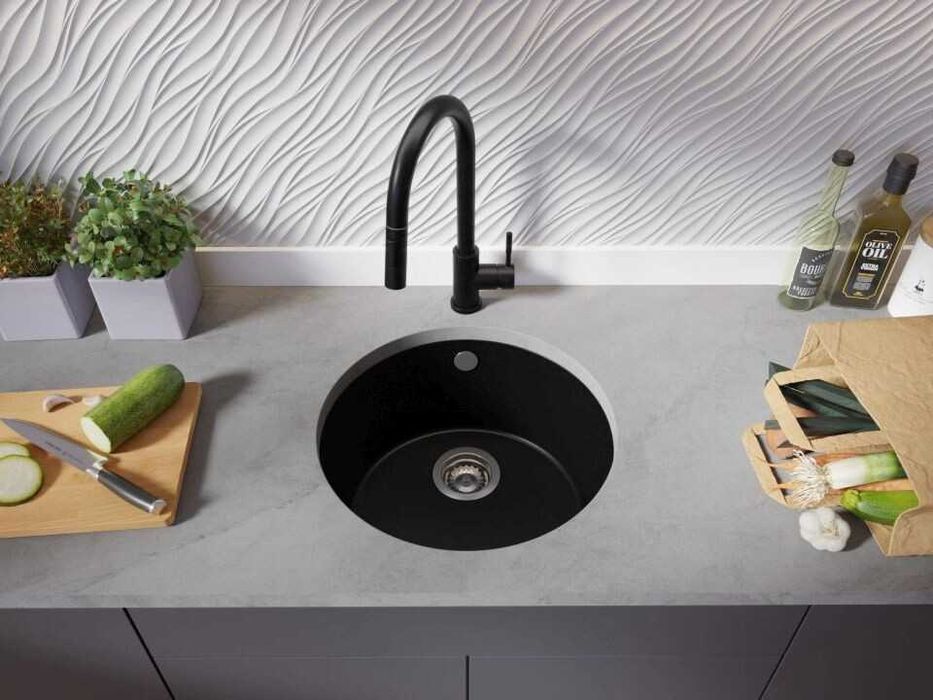 Черна кръгла кухненска мивка за вграждане под плот Валета 50 460x460 м
