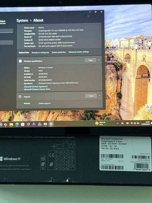 Tableta Microsoft Surface 11 Pro Black 13 inch Qualcomm Snapdragon X Plus 16GB 512GB SSD Windows 11 Home