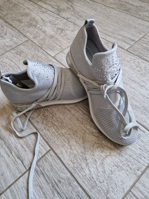 Pantofii casual Marco Tozzi, gri argintii, noi, 38