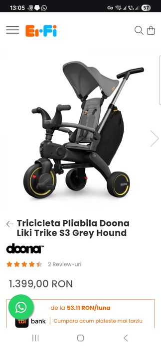 Tricicleta pliabila Doona Liki Trike S3 Grey Hound
Tricicleta Pliabila