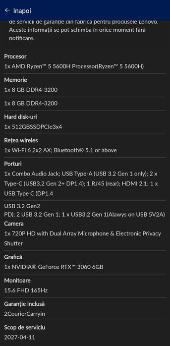 Vand Laptop Lenovo Legion 5