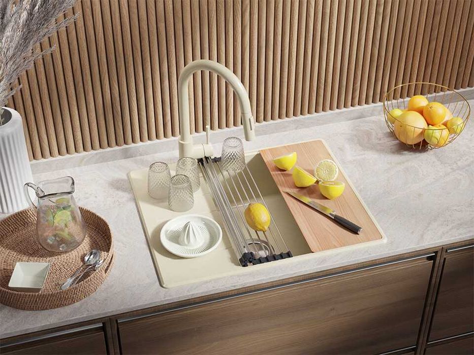 Бежава кухненска гранитна мивка Копенхаген 50 Top 620х500