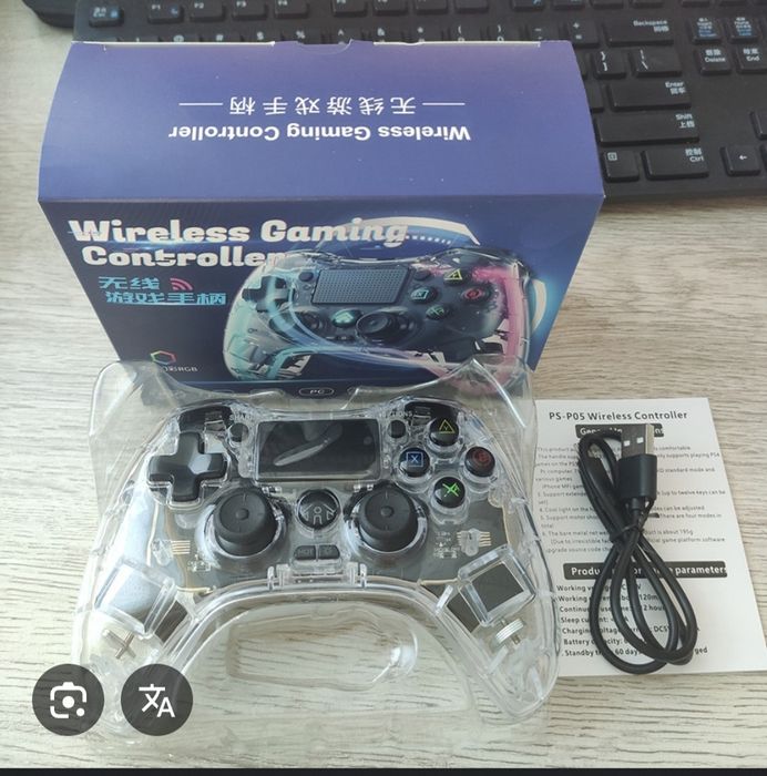 Controller gaming wireless, transparent cu lumini RGB