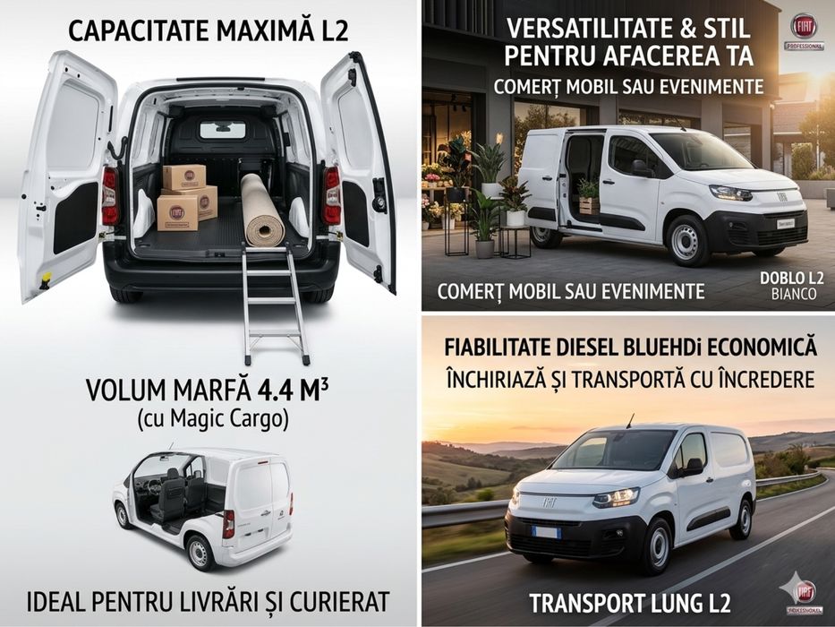 De Închiriat Fiat Doblo Maxi L2 (4.4 m³)• Casco + Rovinietă