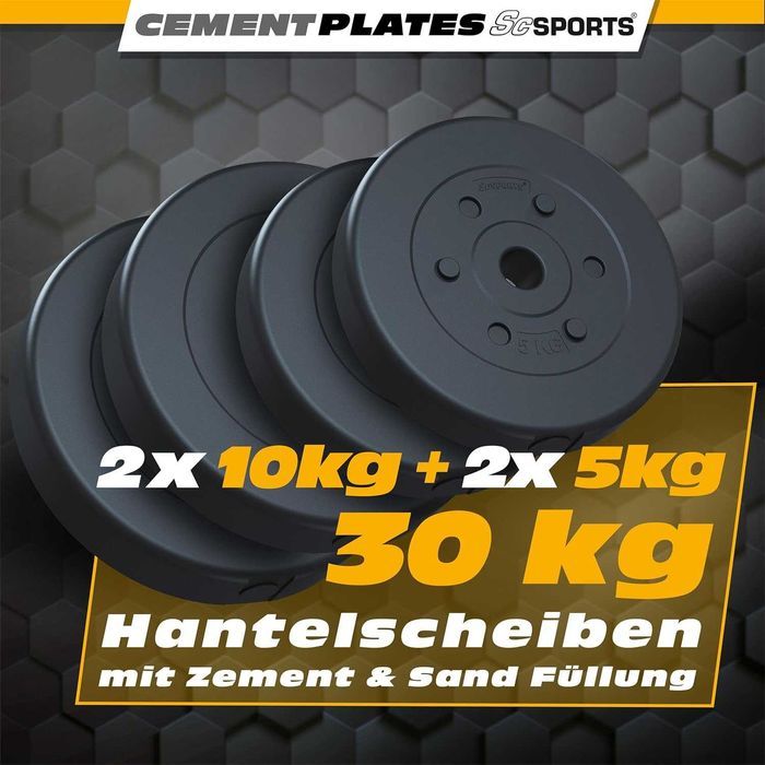 Set discuri 30 kg, 2 x 10 kg, 2 x 5 kg, ciment, plastic