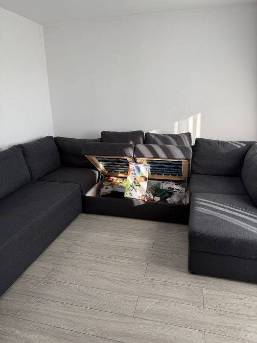 Canapea coltar gri cu doua cutii depozitare