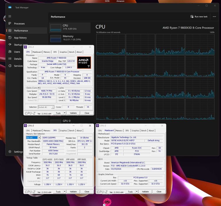 Kit PC AM5, Ryzen 9800X3D, Gigabyte X870E Aorus Elite Wifi 7, 32GB DDR5 6000Mhz (+cooler bonus)
