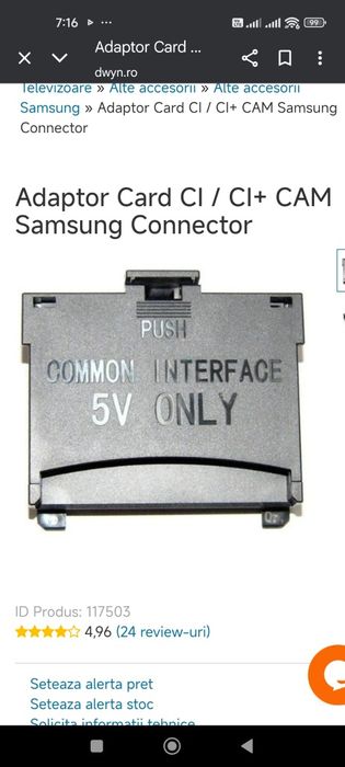Adaptor CI+ Samsung Common interface 5v  decodare canale Digi, Vodafon