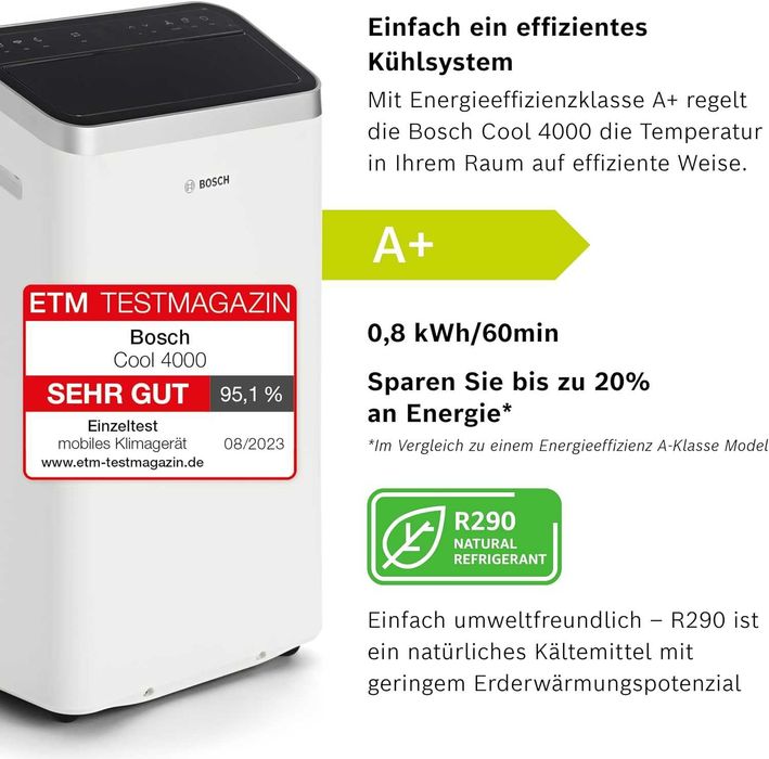 Bosch Cool 4000 мобилен климатик 3-в-1, 2.6kW, до 35m²