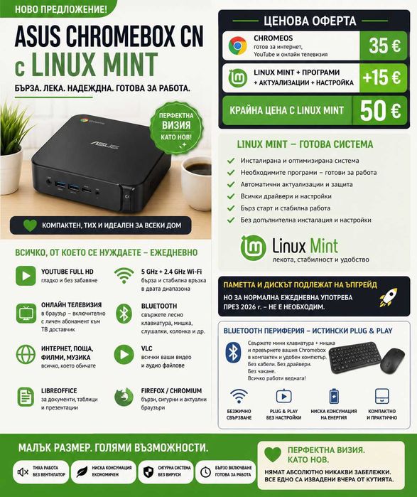 Мини компютър ASUS Chromebox Intel® CN