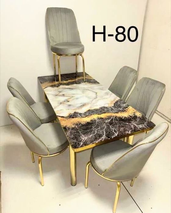 Комплект трапезна кухненска маса + 6 черни стола