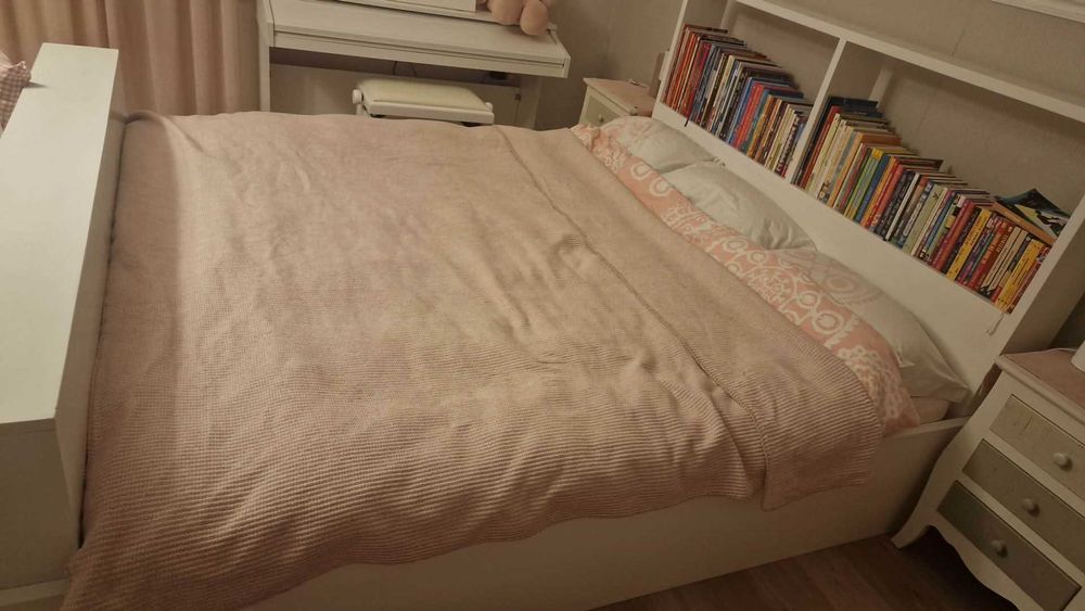 Pat alb 180*200 lemn masiv cu saltea