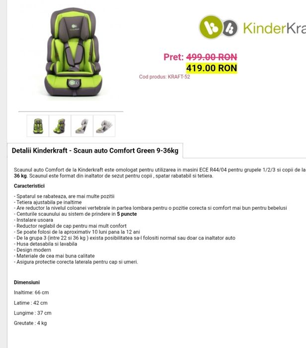 Scaun auto Kinderkraft 9-36 kg