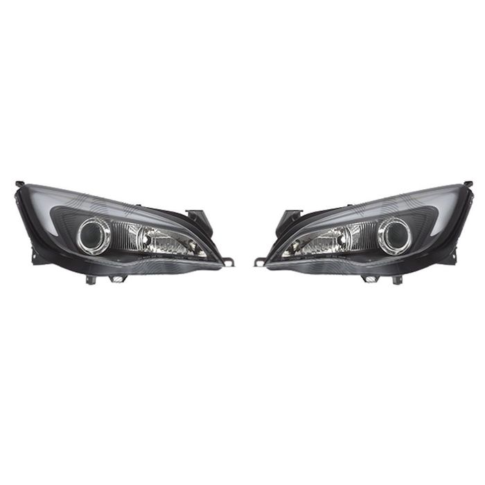 Set faruri tuning Opel Astra J 09.2009 cu 5 Usi/Sedan/Combi, Manual, tip bec H9, negru transparent, lumina de parcare cu fibre optice, stanga/dreapta