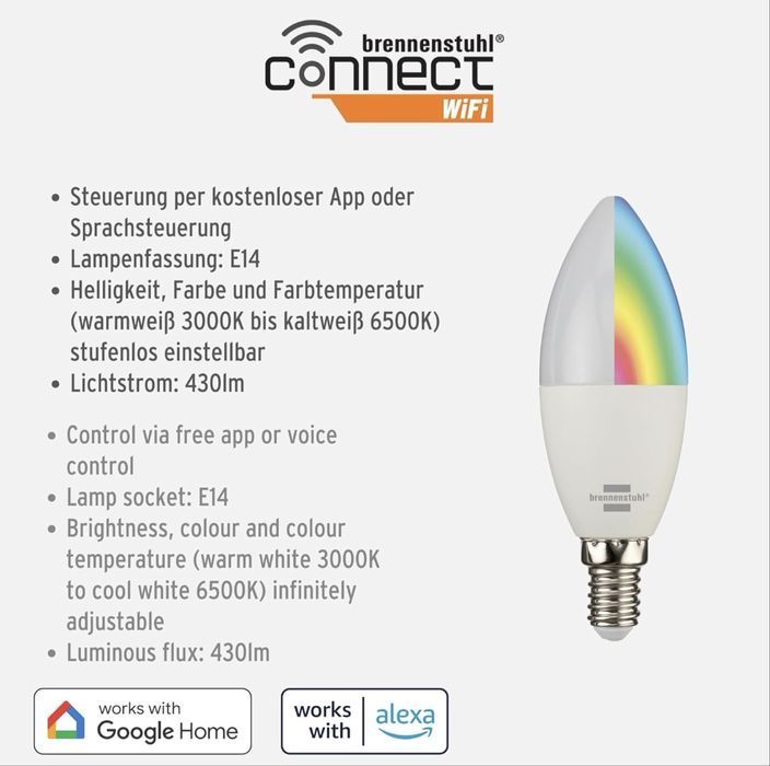 Bec LED Brennenstuhl Connect WLAN SB 400 E14