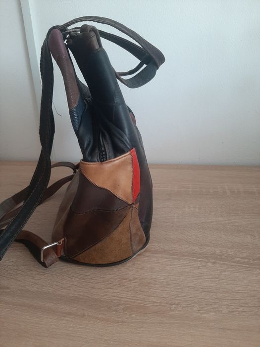 Rucsac / Geantă damă din piele naturală, model patchwork