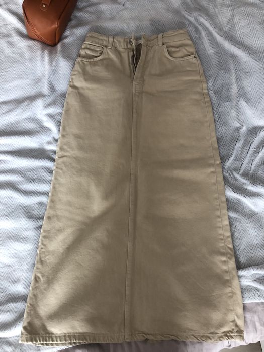 Джинсовая юбка длинная бежевая почти новая