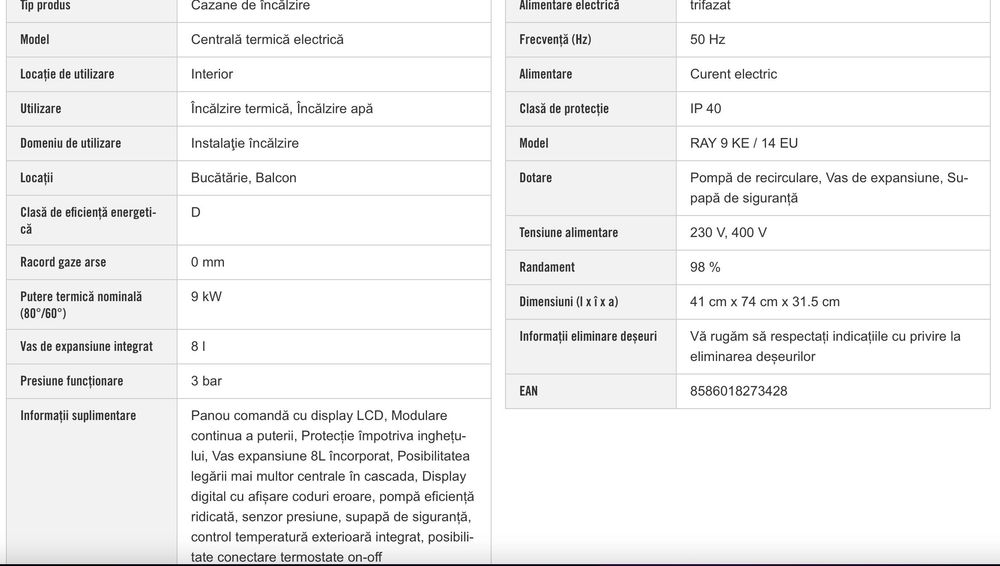 Centrala Electrica Protherm 9kw 14 eu NOUA